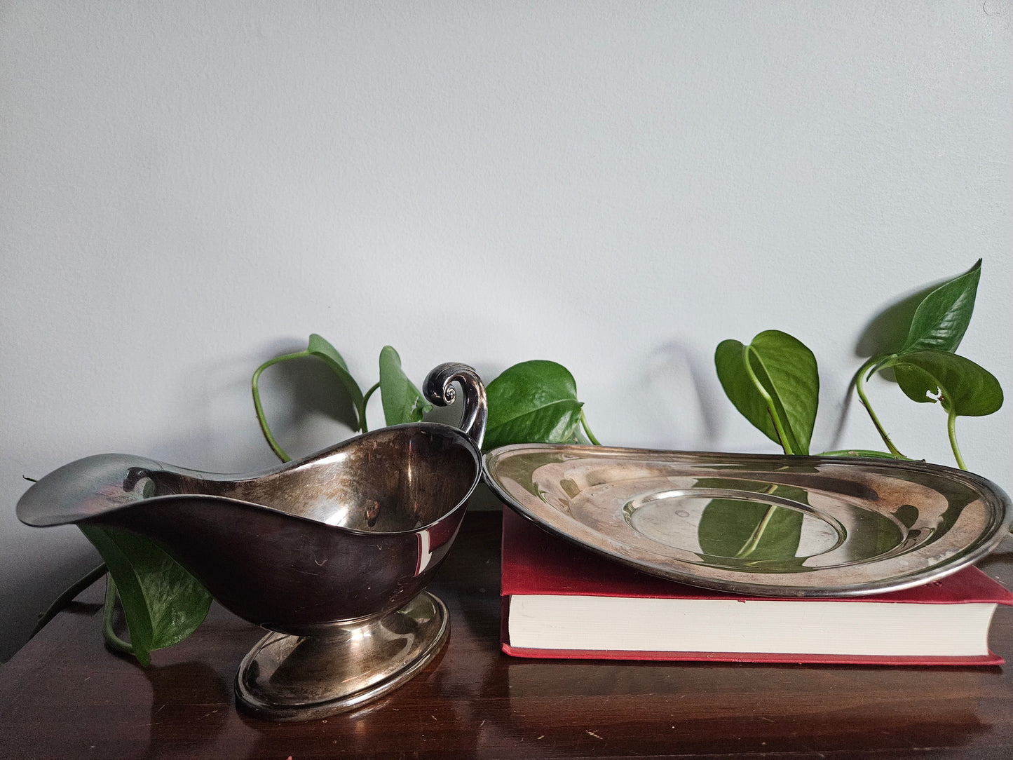 Vintage Silver-Plated Gravy Boat & Serving Tray