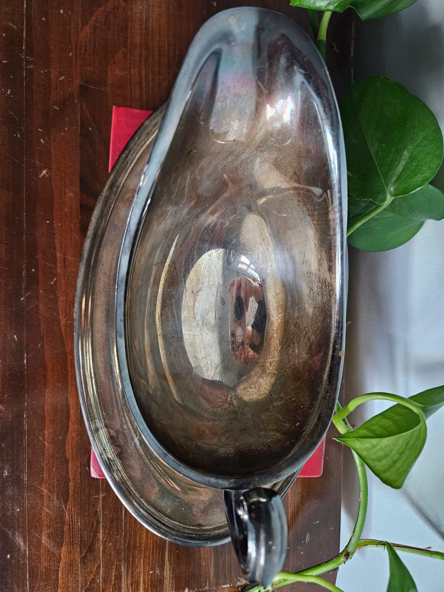 Vintage Silver-Plated Gravy Boat & Serving Tray