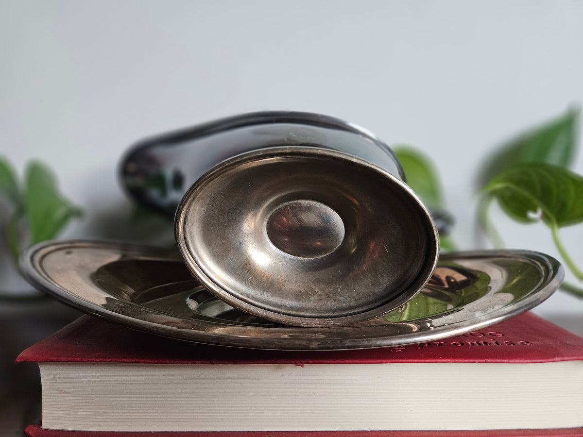 Vintage Silver-Plated Gravy Boat & Serving Tray