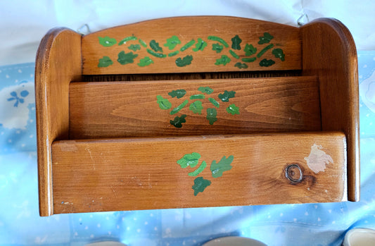 Vintage Hand-Painted Wooden Ivy Wall Organizer