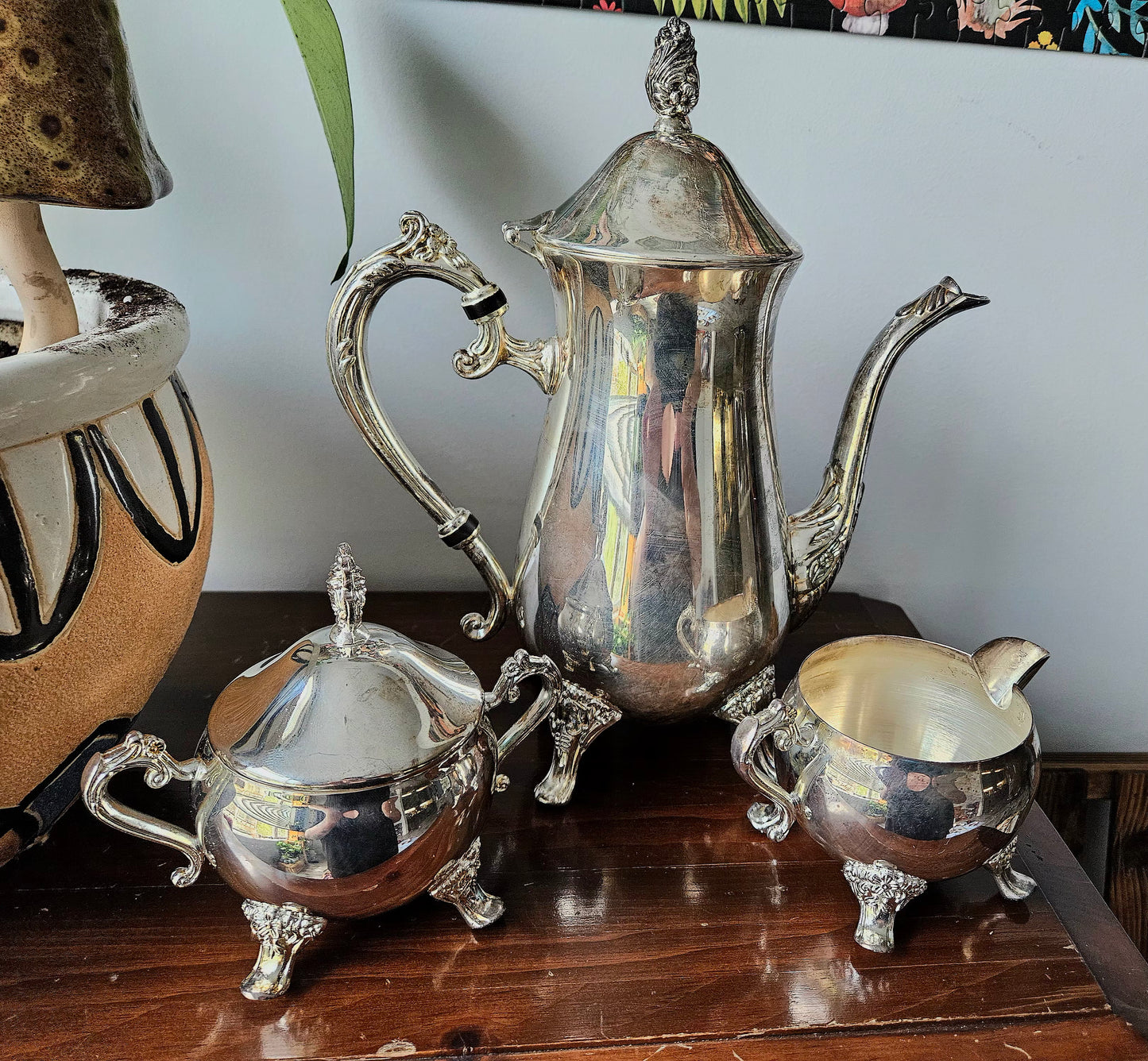 Vintage Elegance 3-Piece Silver Plated Brass Tea Set