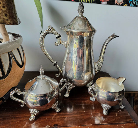 Vintage Elegance 3-Piece Silver Plated Brass Tea Set